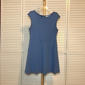New York & Company Blue Round Neck Cap Sleeve A-line Knee-Length Dress L